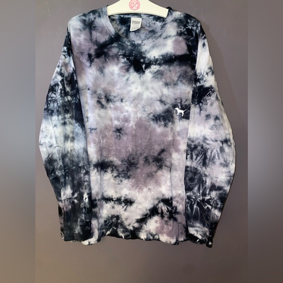 VS PINK LONG SLEEVE CAMPUS TEE SHIRT BLACK GRAY TIE DYE DOG PUP PULPY LOGO HTF L - Picture 3 of 9
